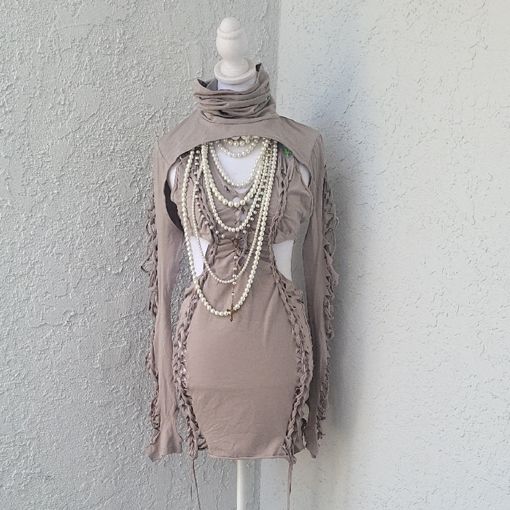 Dolls Kill Taupe Backless Dress And Cowl